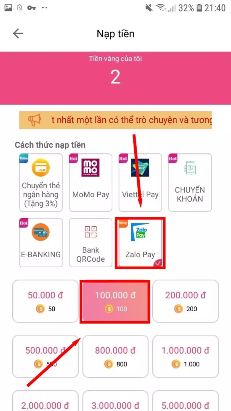 Hướng dẫn nạp tiền MMlive bằng Zalo pay